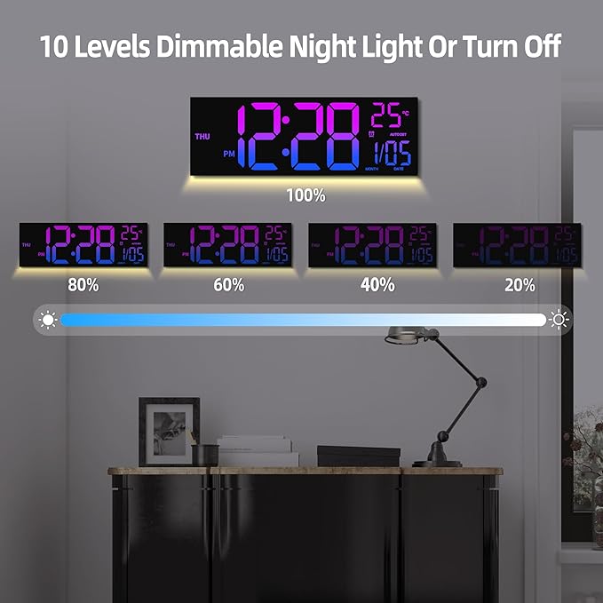 HAITANG 8 Colors Digital Wall Clock, 16.2" Large Digital Clock - Image 5