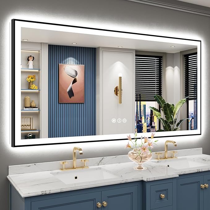 68x36 Black Framed LED Bathroom Mirror by Awandee