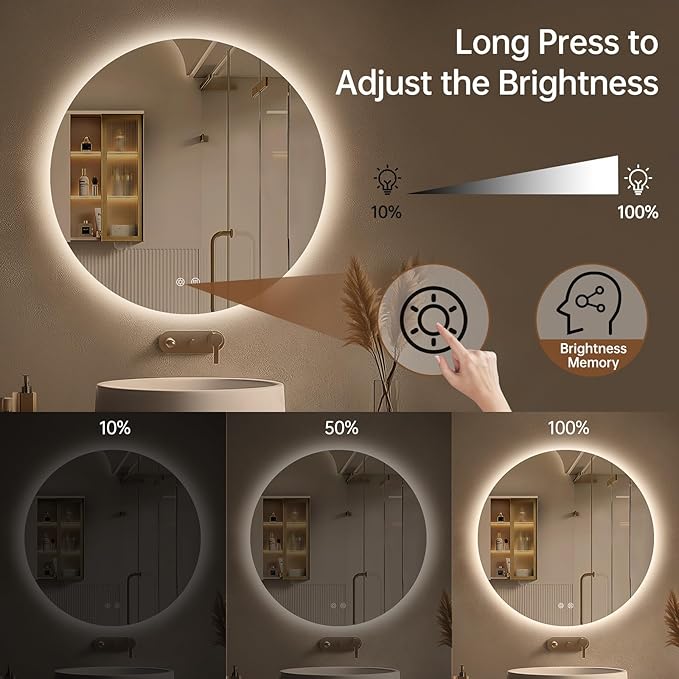 LOVESPEJO 24 Inch Round Backlit Bathroom Mirror - Image 6