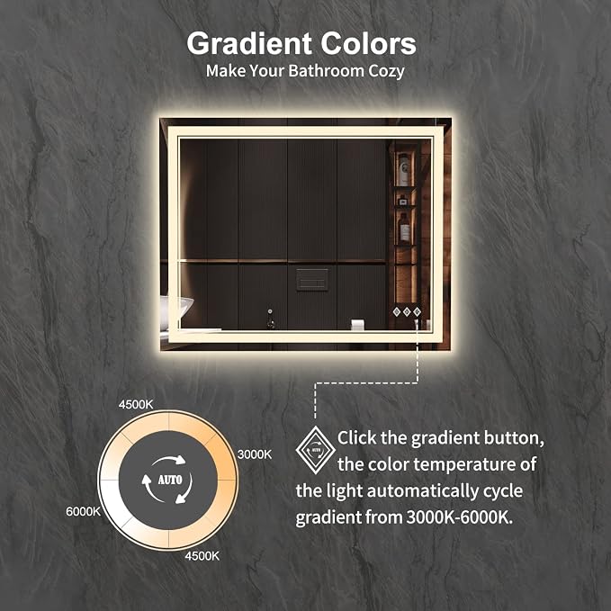 LED Bathroom Mirror, 40x32 Inch Gradient Front and Backlight Bathroom Vanity - Image 3