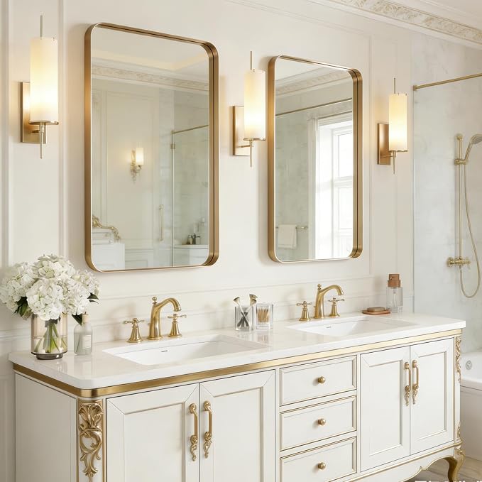 USHOWER Gold Bathroom Mirrors 24"x36" 2 Pack, Brushed Gold Rectangle Mirrors - Image 9