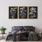 KISSFOX Framed Floral Botanical Canvas Wall Art Vintage Black Background Plant - Image 3