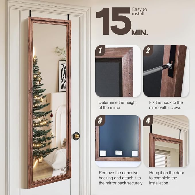 50"x16" Door Mirror, Rustic Full Length Mirror, Over The Door Hanging Mirrors - Image 6