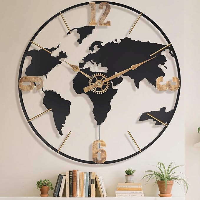 Pytha Sight 20 Inch Large Wall Clock, Modern Decorative Big World Map by Pytha+Sight