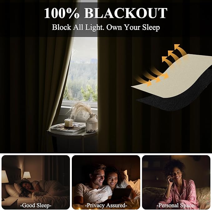 RYB HOME 100% Blackout Curtain for Sliding Glass Doors/Bedroom/Living Room - Image 3
