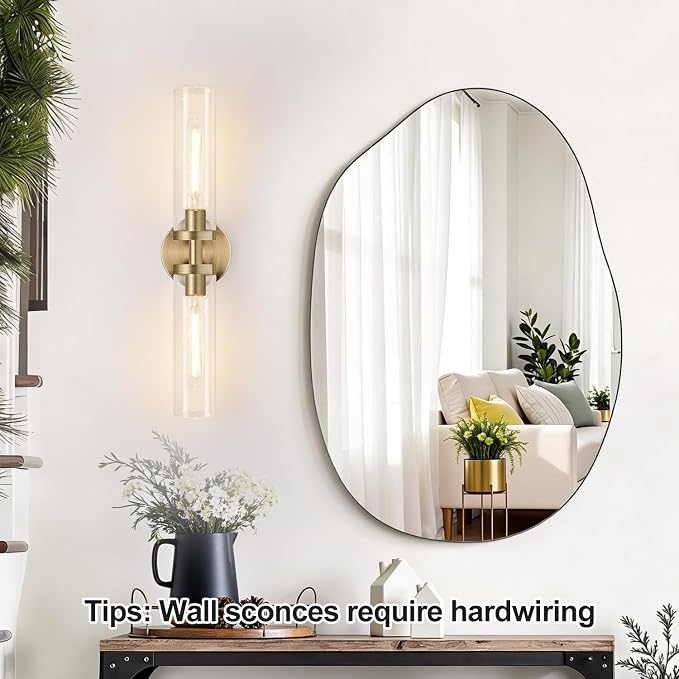 Indoi Brass Wall Sconces, Hardwired Bathroom Sconces Wall Lighting - Image 5