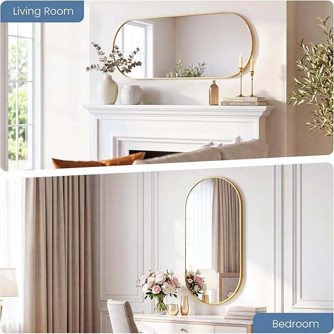 DUMOS 24" x 48" Oval Bathroom Mirror, Tempered Glass, Morden Vanity Mirror - Image 6