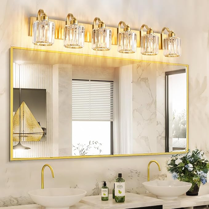 Modern Bathroom Vanity Light 6-Lights Brass Gold Vanity Light Crystal Wall - Image 6