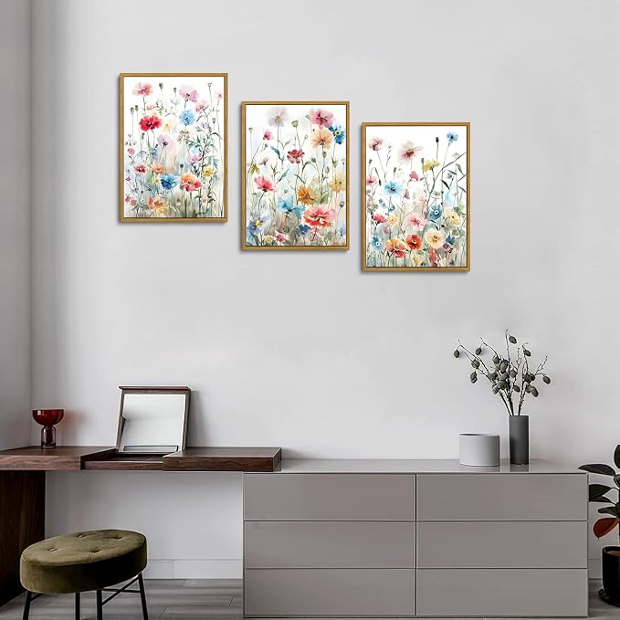 KISSFOX Colorful Wildflower Canvas Wall Art Set Of 3 Flowers Pictures Prints - Image 5