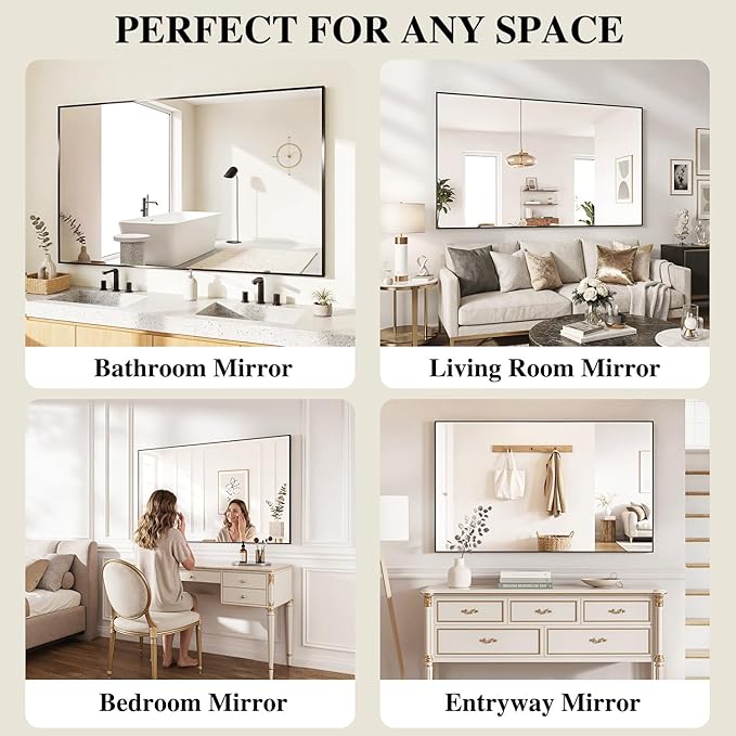 Koonmi Black Mirrors for Wall, 30x48 Inch Bathroom Mirror, Rectangular Wall - Image 7