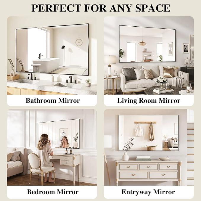 Koonmi Black Mirrors for Wall, 30x55 Inch Bathroom Mirror, Rectangular Wall - Image 7