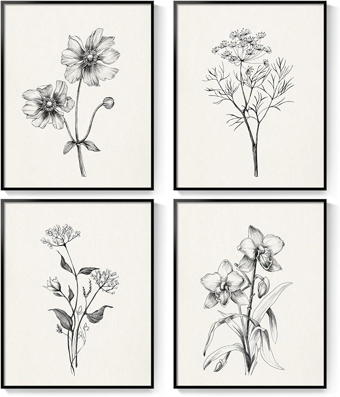 Framed Black and White Floral Wall Art - Image 9