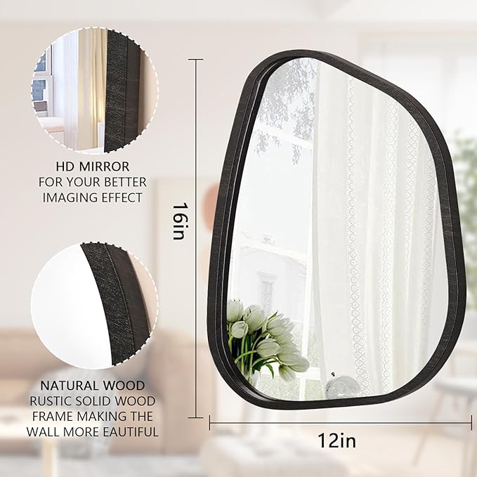 Asymmetrical Small Wall Mirror Irregular Wood Frame Modern Unique Accent Wall - Image 7