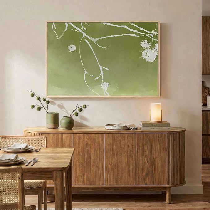 Framed Green Abstract Botanical Wall Art, Modern Minimalist Sage Green Canvas - Image 4