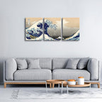 Wieco Art Great Wave of Kanagawa Katsushika Hokusai 3 Piece Modern Canvas - Image 3
