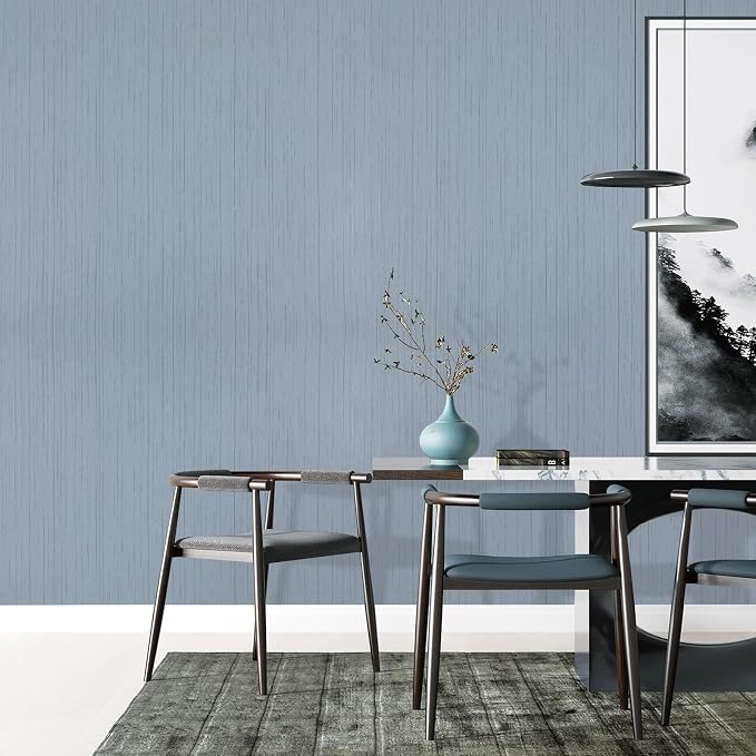 Grey Blue Grasscloth Peel and Stick Wallpaper 15.74" x 196.85" Textured Neutral - Image 6