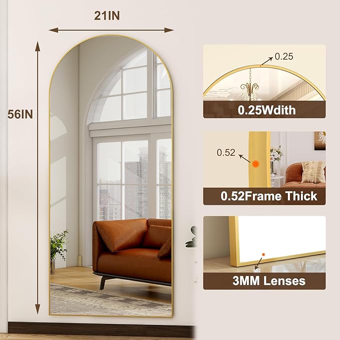 HARRITPURE 56"x21"Full Length Mirror Arch Floor Mirrors - Image 4