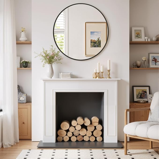 Round Wall Mirror 20 Inch Black Vanity Mirror - Image 6