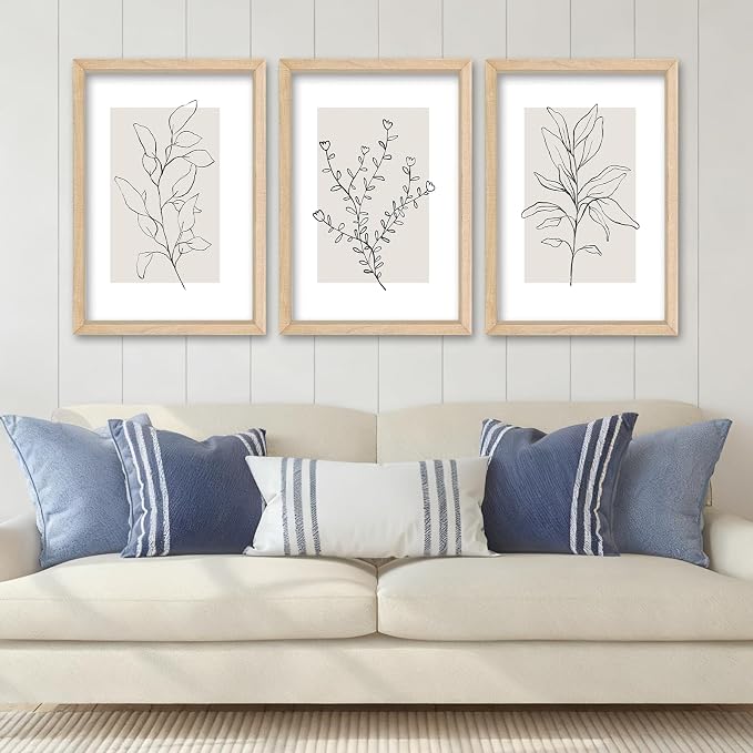 YWJKWLGS Neutral Botanical Prints Framed Wall Art Decor 11x16 Inch Set of 3 by Unknown