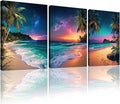 weiyiart 3-Piece Tropical Beach Wall Art, Northern Lights Ocean Sunset Canvas by weiyiart