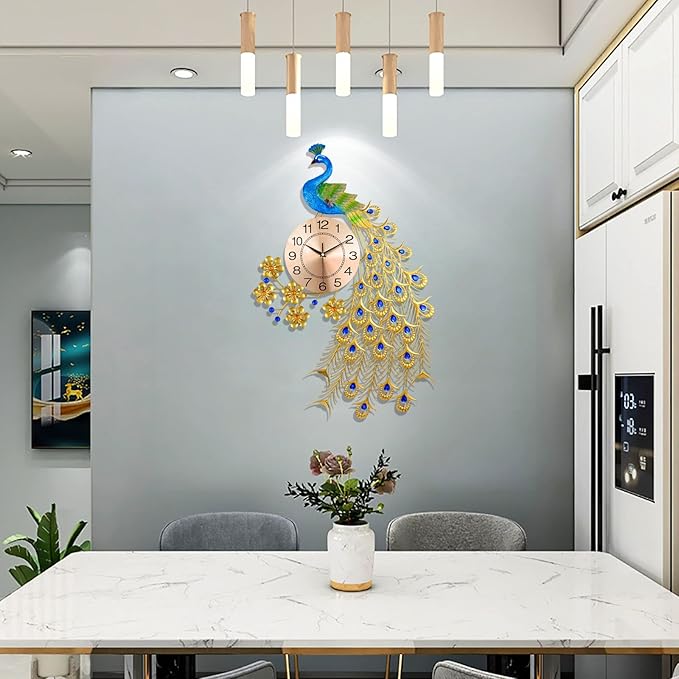 Large Peacock Wall Clock for Living Room Decor, Mid Century Decorative Big Wall - Image 5
