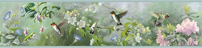 Chesapeake HTM48531B Ruby Green Hummingbird Garden Wallpaper Border by Chesapeake