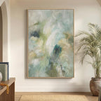 Extra Large Framed Teal Abstract Wall Art, Oversized Vertical Sage Green Canvas by Cuspin