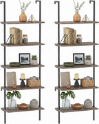 aboxoo Ladder Shelf 2PCS Open Bookshelf 5-Tier Wall-Mounted Wood Bookcase Rack by aboxoo