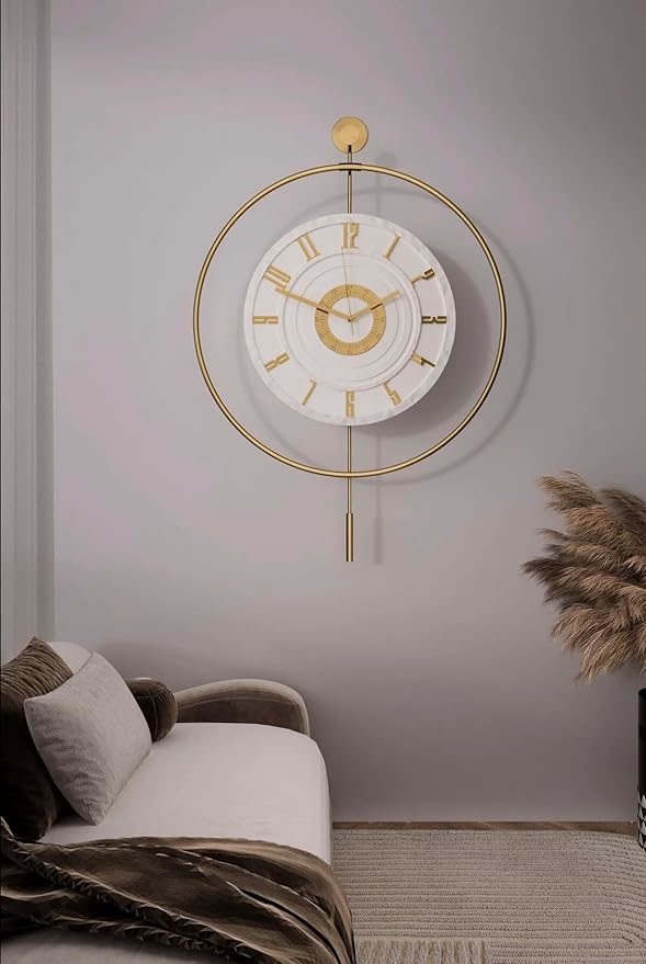 Large Luxury LED Backlit Wall Clock – Pendulum Roman Numeral Metal Ring - Image 3