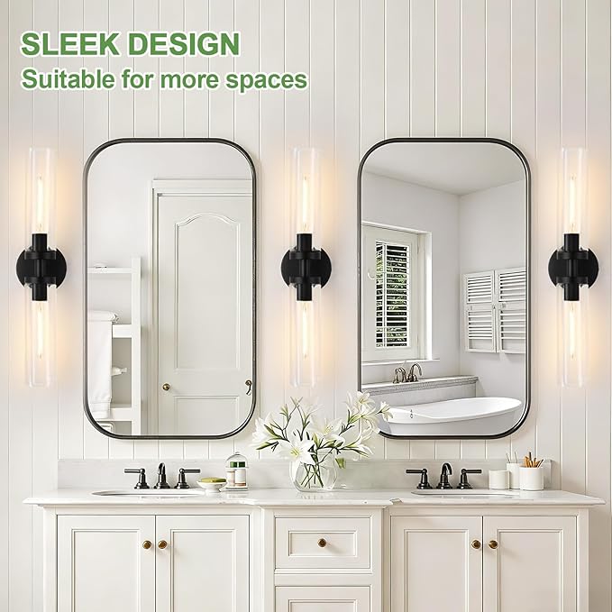 Indoi Matte Black Wall Sconces, Hardwired Bathroom Sconces Wall Lighting - Image 7