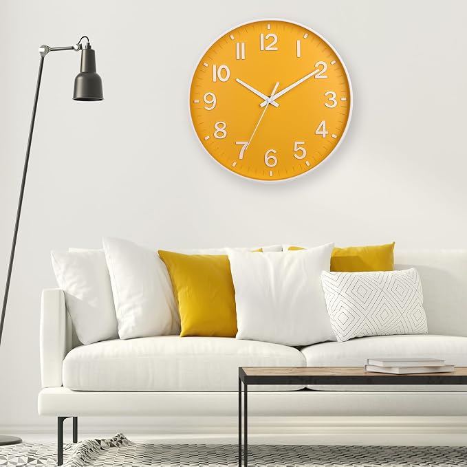 HZDHCLH Yellow Wall Clocks Battery Operated, 12 inch Silent Non Ticking Modern - Image 2