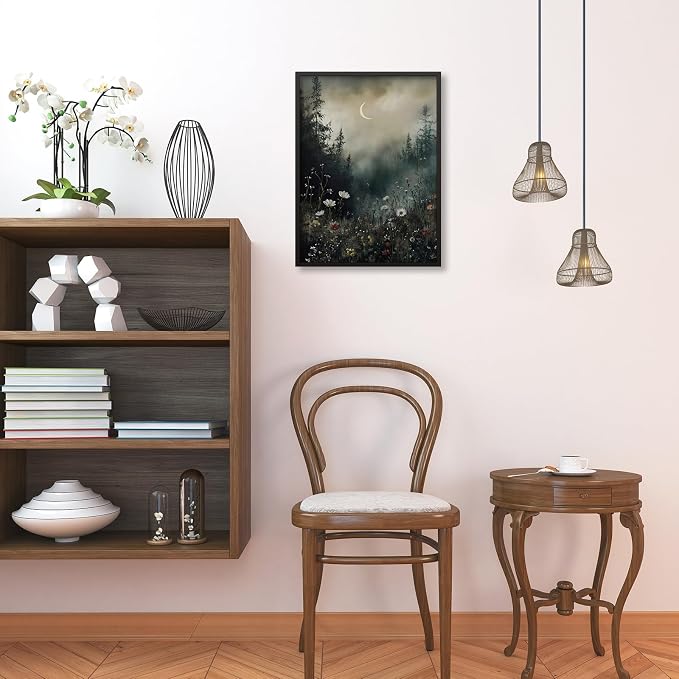 Dark Flower Field Poster Vintage Moody Academia Wall Art 24X36 inch Black - Image 6