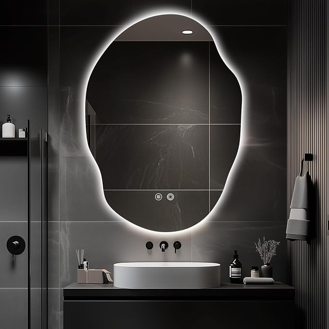 LED Bathroom Mirror with Lights, 25x35 in Asymmetrical Led Bathroom Mirror by Unknown