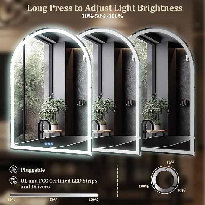 BEAUTYPEAK 48x30 LED Arch Bathroom Mirror - Image 5
