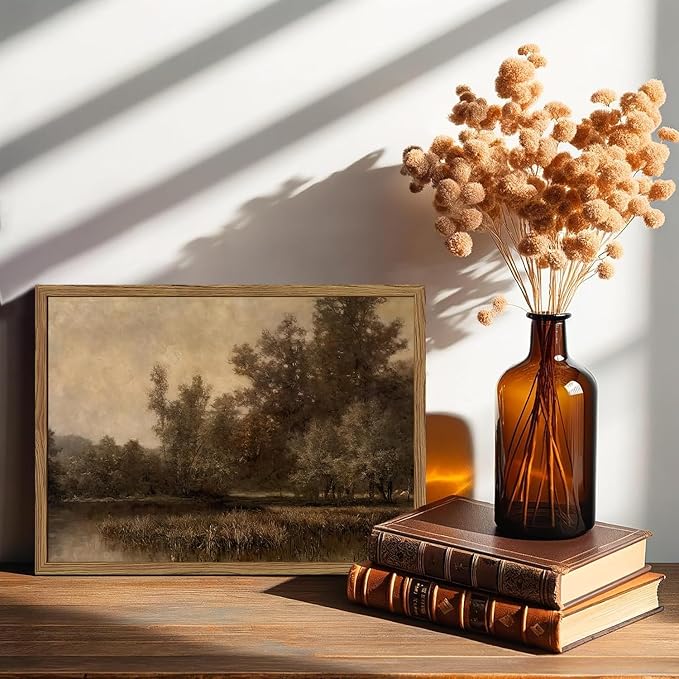 Framed Vintage Landscape Canvas Wall Art, Rustic Forest Lake Wall Decor - Image 2