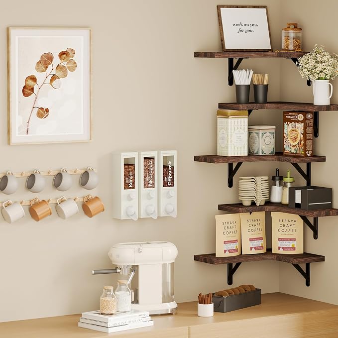 Fixwal Floating Shelves for Wall Set of 5, Rustic Wood Wall Mounted Corner - Image 7