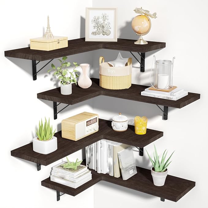 Love-KANKEI Corner Shelf Wall Mounted Set of 4, Floating Wall Shelves by Love-KANKEI