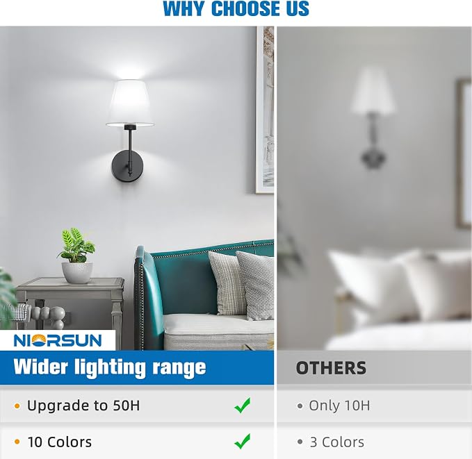 NIORSUN 14.5 inch Battery Operated Wall Sconce Set of 2, 9 Colors Wireless - Image 8