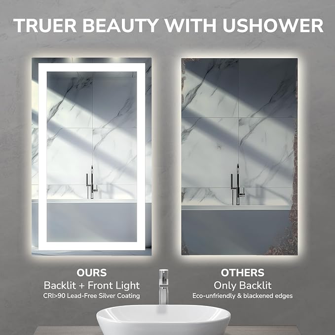 USHOWER LED Bathroom Mirror 48x32 Inch Tempered Glass - Image 5