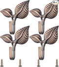 Set of 4 Vintage Leaf Wall Hooks Antique Bronze Coat Hooks Heavy Duty by Unknown