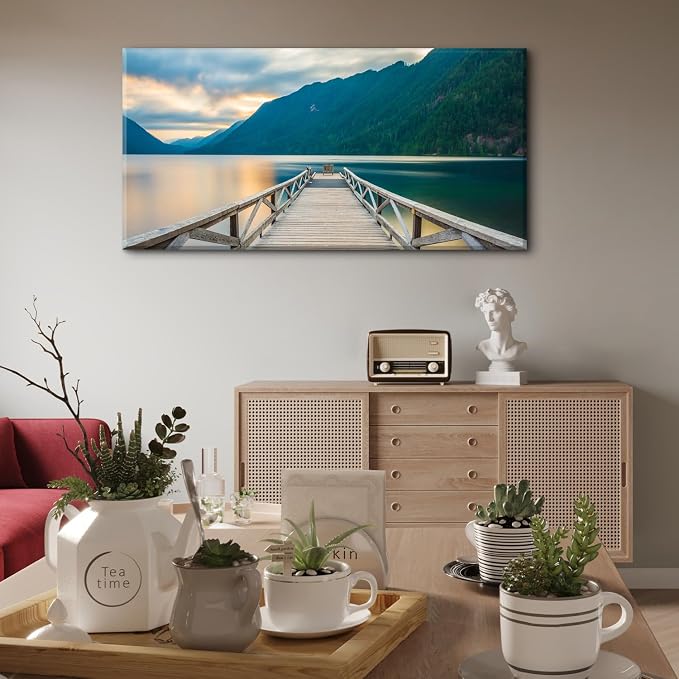Olympic National Park Canvas Wall Art Crescent Lake Pictures Wood Dock Wall - Image 2