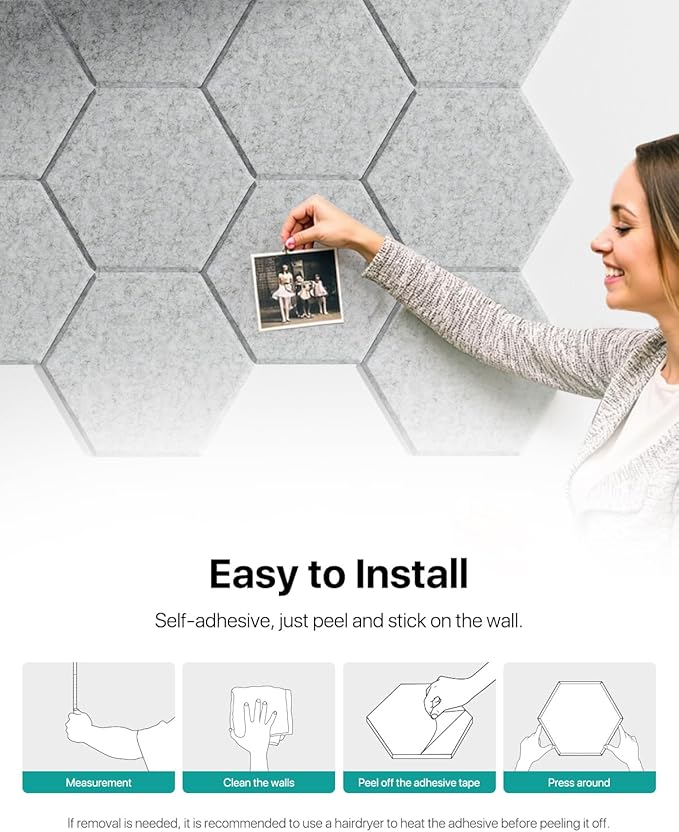 Soundsbay Acoustic Panels, 18 Pack Hexagon Soundproof Wall Panels High Density - Image 8