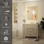 20X28 Inch Framed LED Lighted Bathroom Mirror, Wall Mounted Gold Metal Vanity - Image 2