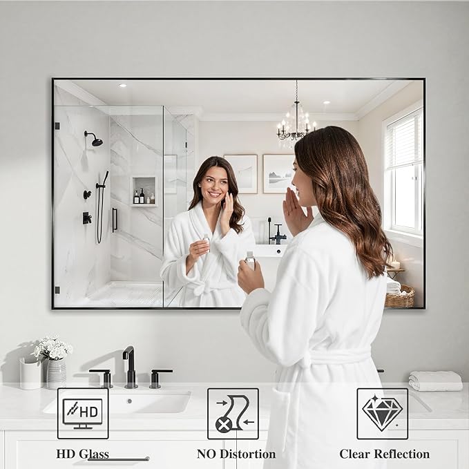 Koonmi Black Mirrors for Wall, 30x48 Inch Bathroom Mirror, Rectangular Wall - Image 3