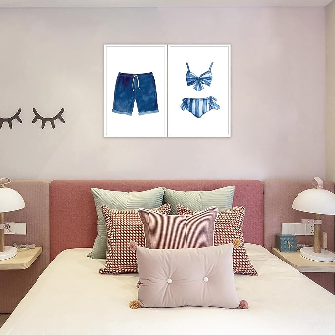 Liyark Set of 2 Retro Navy Blue And White Swimsuit Art Posters Beach Bathing - Image 4