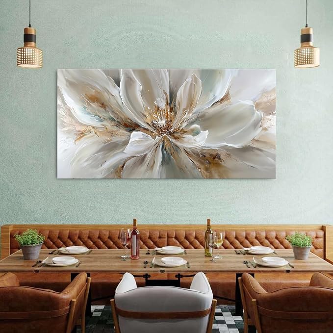 Flower Wall Art Vintage White Floral Canvas Pictures Abstract Blooming Flower - Image 4