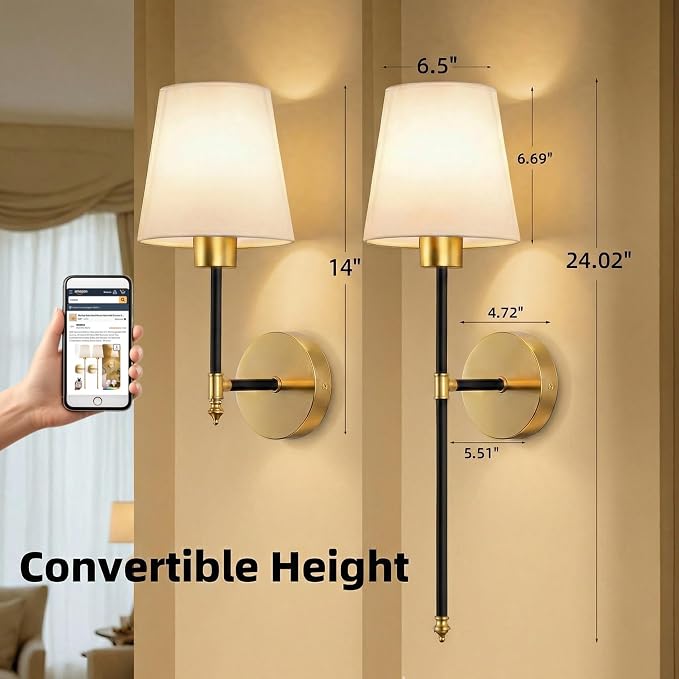 IRONPAX Wall Sconces Battery Operated Set of 2, Wireless Rechargeable Wall - Image 2