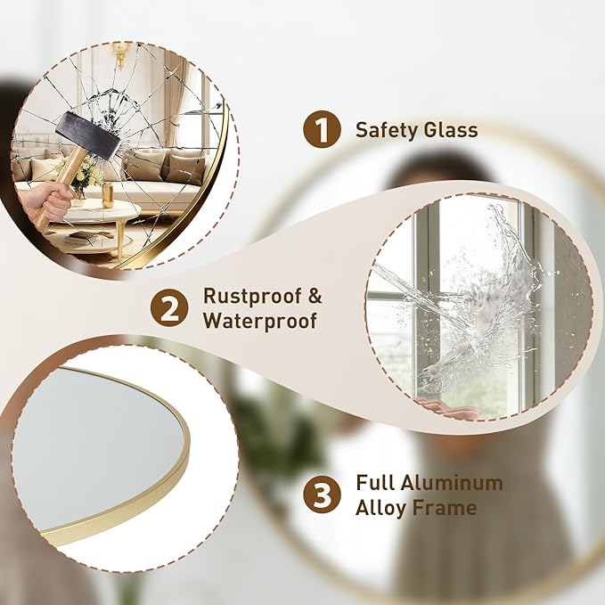 NEWBULIG 24 Inch Round Wall Mirror, Bathroom Mirror - Image 4