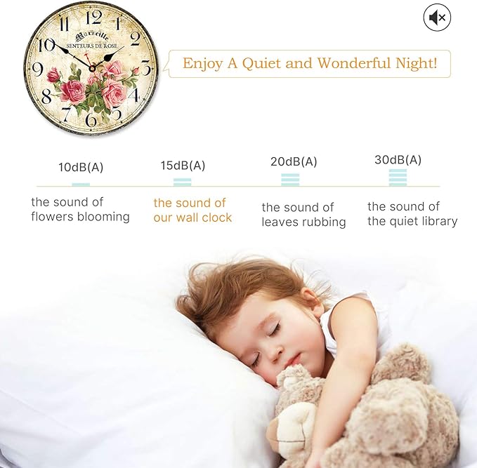 Home Clock 14 Inch Silent Non-Ticking Quartz Movement Wooden Wall Clock Round - Image 3