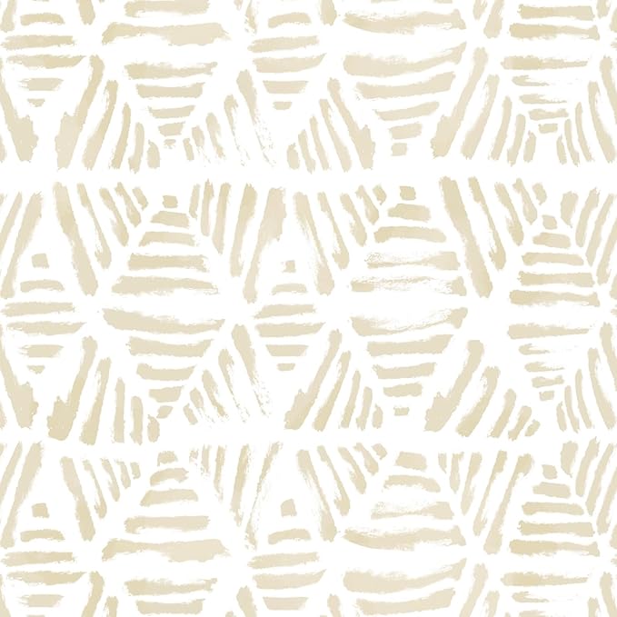 Peel and Stick Wallpaper Boho Wallpaper 17.3" x 393" Geometric Beige and White by Fiula
